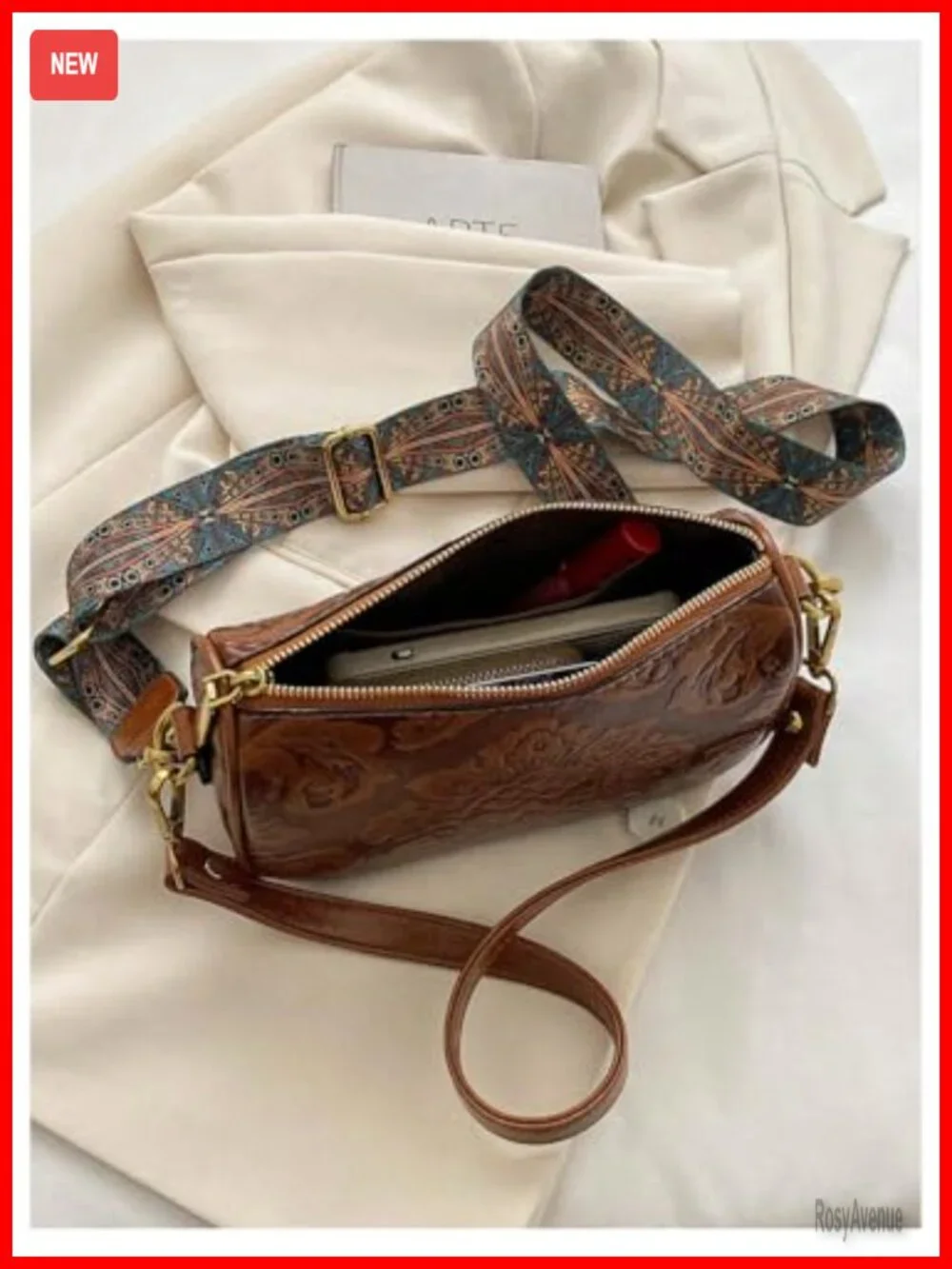 Vintage Western Floral Tooled Leather Crossbody Hobo Purse